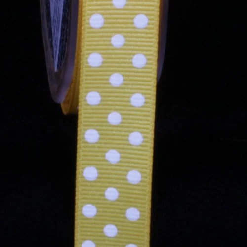 Yellow and White Polka Dotted Woven Grosgrain Craft Ribbon 0.625" x 88 Yards