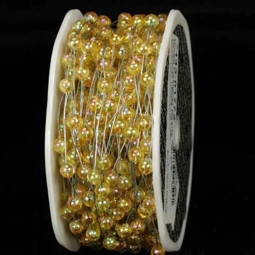 Yellow Pearls Wired Craft Ribbon Garland 0.25" x 54 Yards