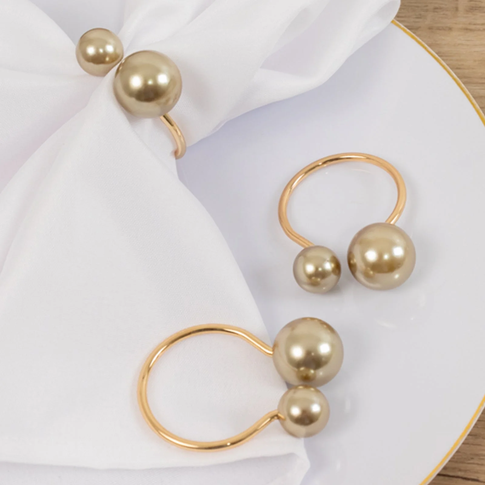 10 Pack Champagne Pearl Metal Napkin Rings Dining Table Decor, Elegant Round Wedding Napkin Holders - 2.5"