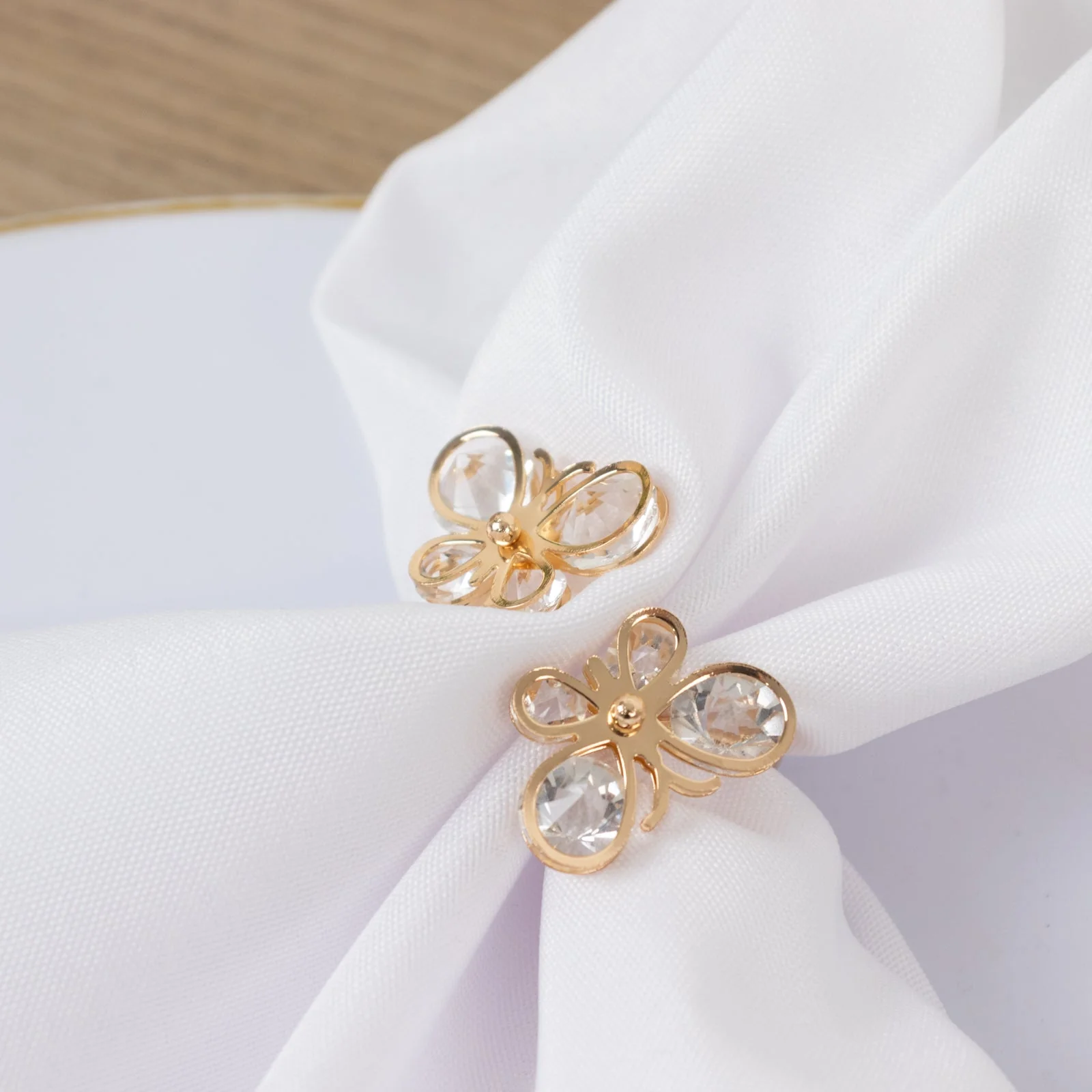 10-Pack Gold Metal Butterfly Napkin Rings with Crystal Diamond Accents – Napkin Holder for Weddings & Events