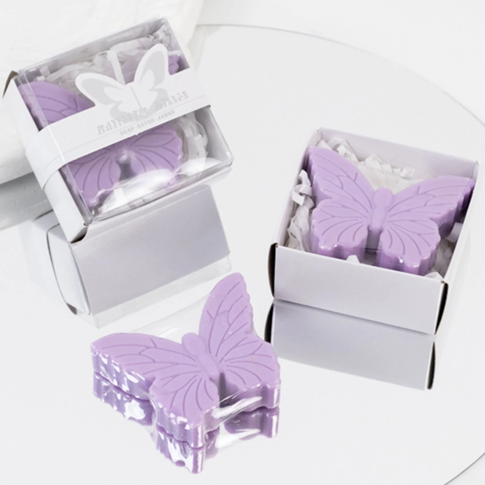 10 Pack Lavender Butterfly Unscented Soap Party Favors with Gift Boxes, Pre-Packed Baby Shower Wedding Souvenirs - 2"