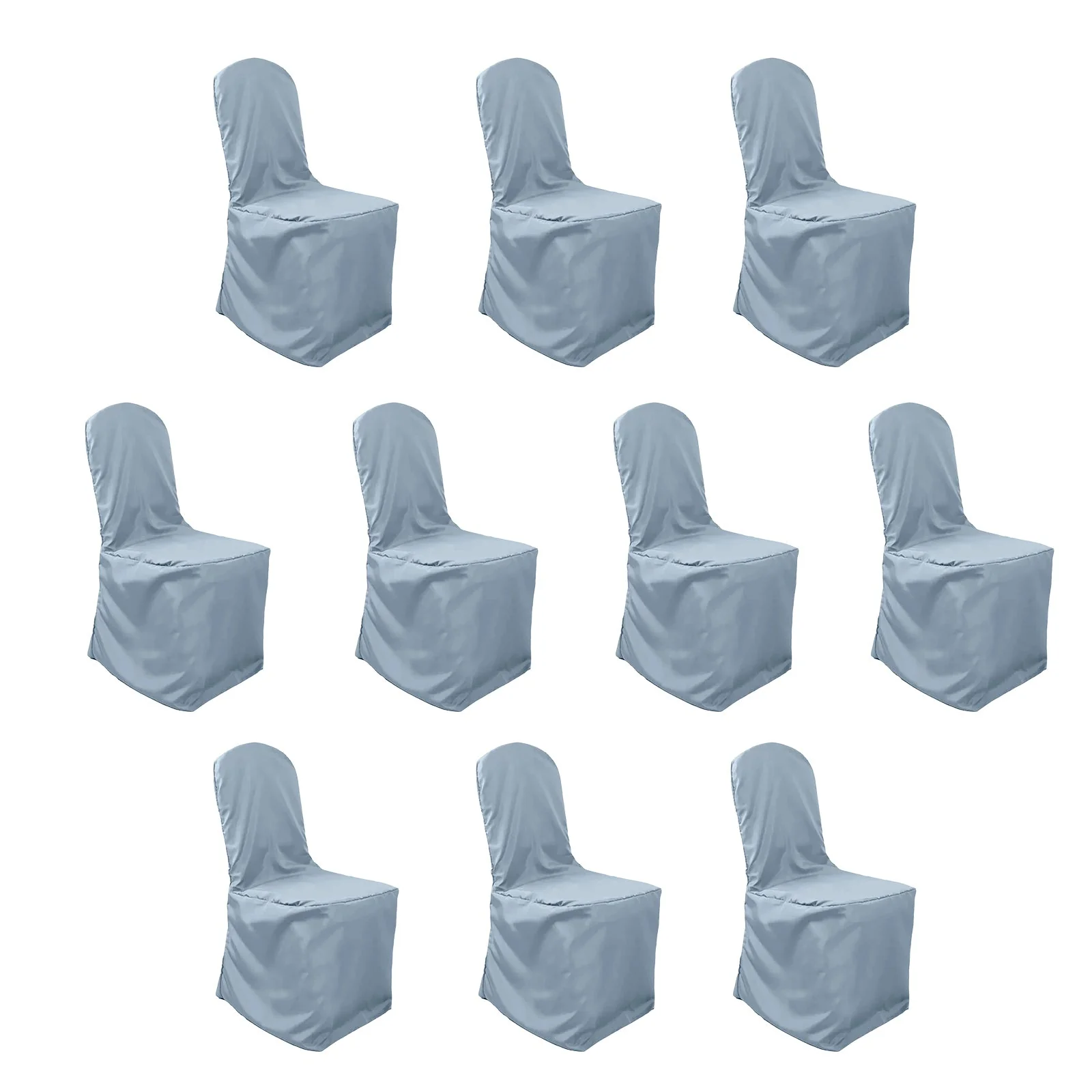 10 Pack Polyester Banquet Chair Covers Dusty Blue - Reusable Stain-Resistant Slipcovers
