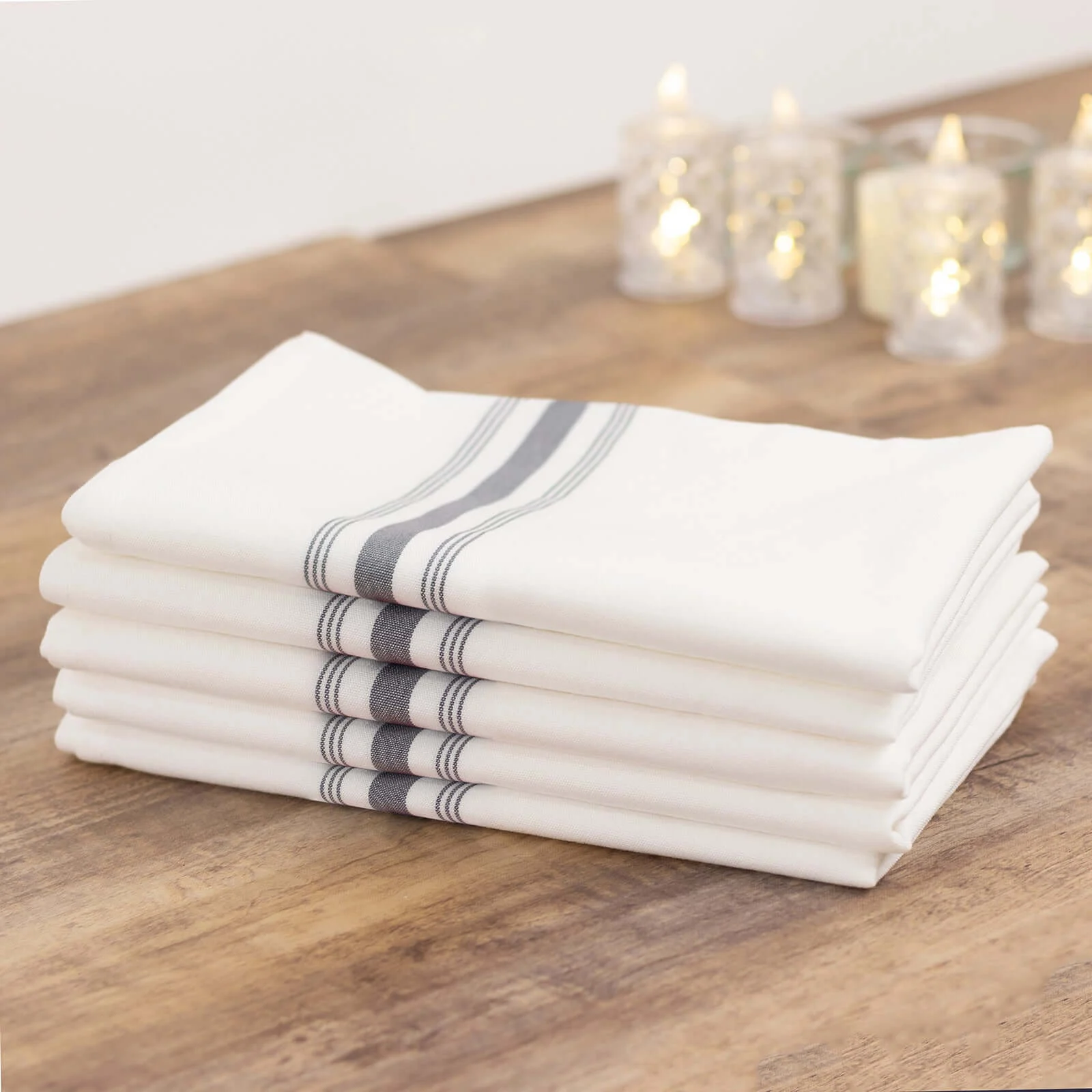 10 Pack Premium Spun Polyester Napkins 18"x22" White/Gray Bistro Style - Soft & Highly Durable Dinner Napkins