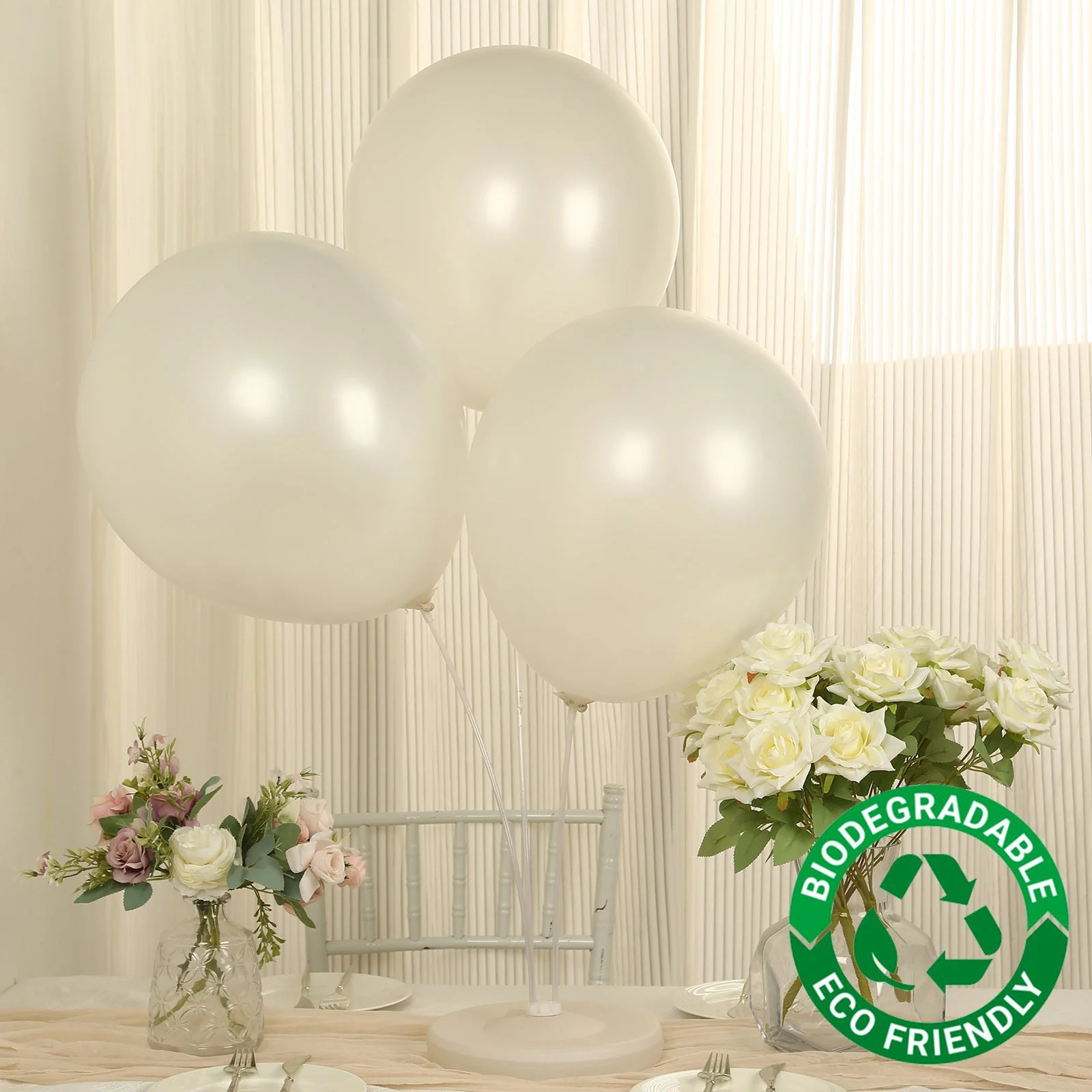 10 Pack White Biodegradable Balloons, Eco-friendly Thickened Extra Strong Latex Helium Party Balloons - 18"
