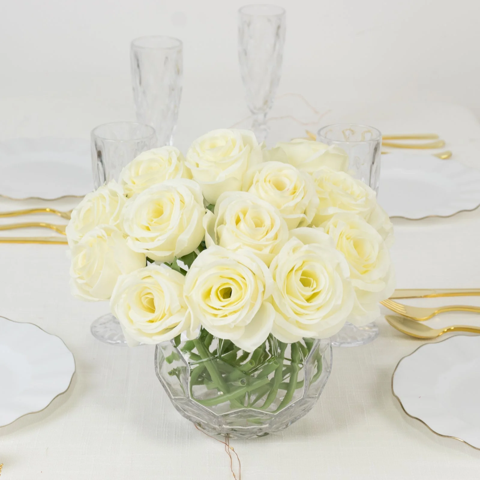 10 Pcs Ivory Silk Roses - Realistic 12" Artificial Flowers for Arrangements & Bouquets