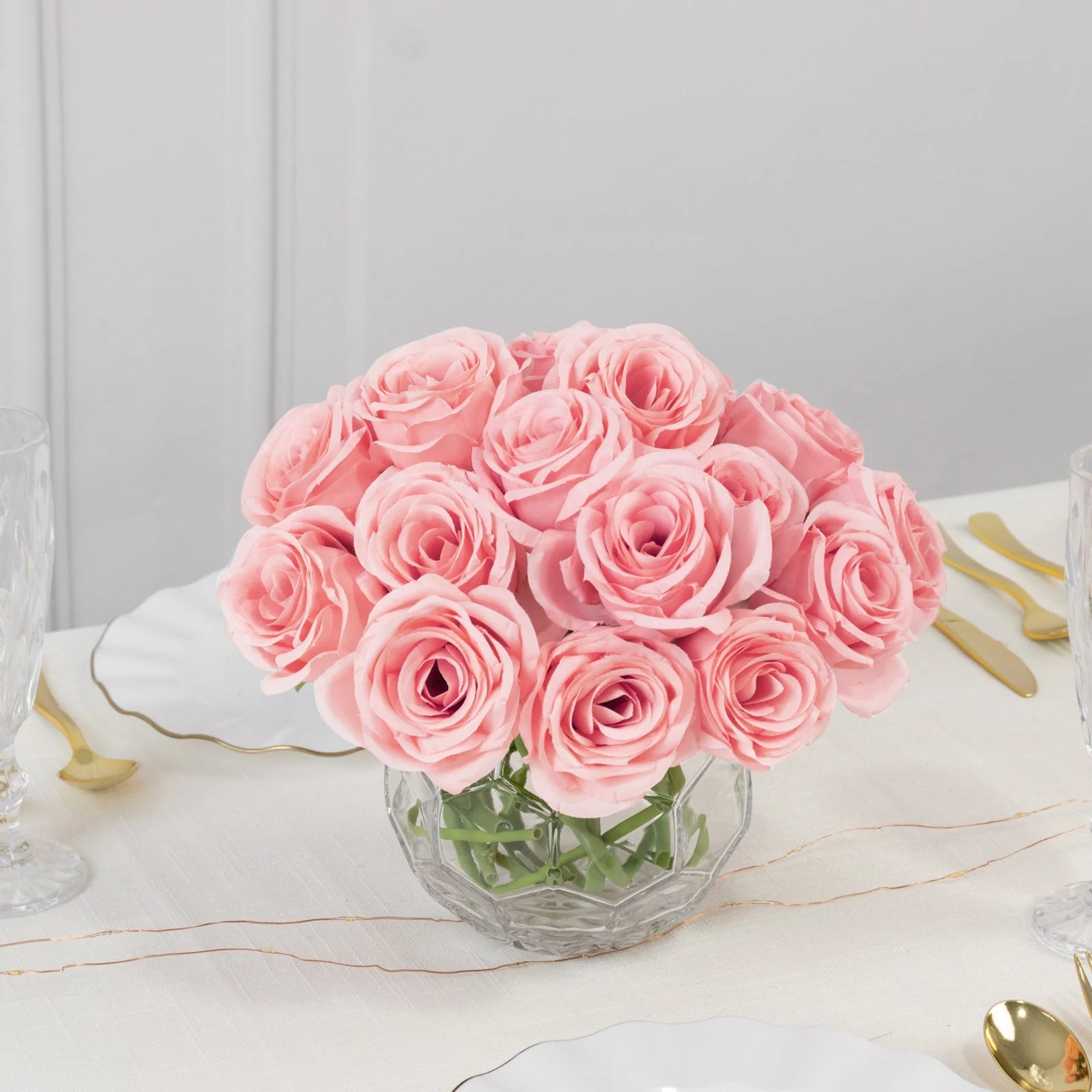 10 Pcs Pink Silk Roses - Realistic 12" Artificial Flowers for Arrangements & Bouquets