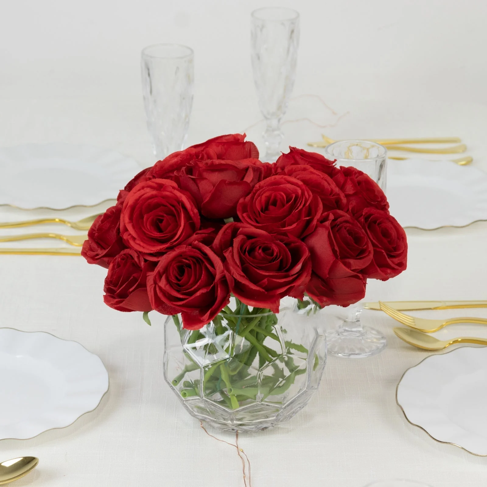 10 Pcs Red Silk Roses - Realistic 12" Artificial Flowers for Arrangements & Bouquets