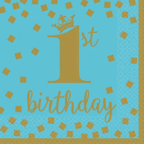 1st Birthday Blue and Gold Lunch Napkins (16ct)
