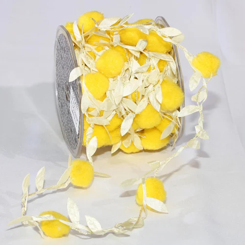 Yellow Leaves with Pom Pom Party Garland 0.75" x 22 Yards