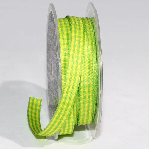 Yellow and Green Gingham Wired Woven Edge Craft Ribbon 0.25" x 108 Yards