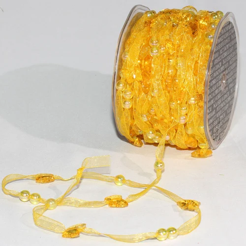 Yellow Narrow Organdy with Butterfly Tulle Craft Ribbon 0.25" x 27 Yards