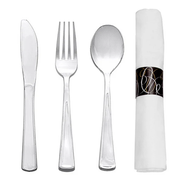 NAPKIN ROLLS WITH SILVER CUTLERY BAGGED