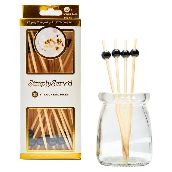 Black 6 INCH WOOD PARTY PICKS
