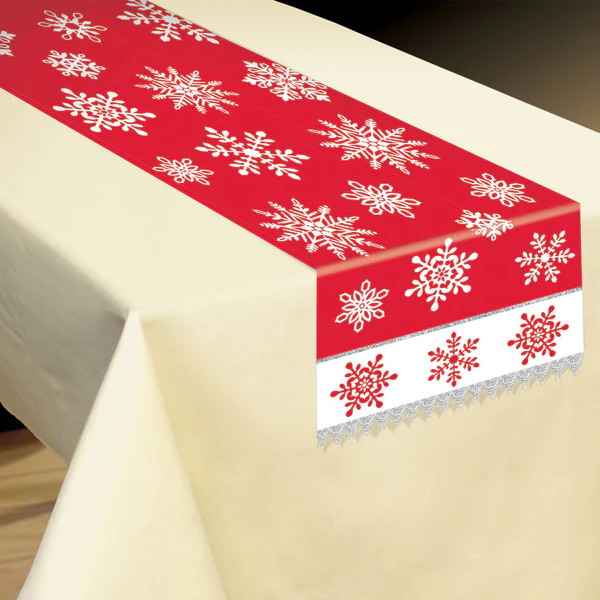 Christmas Red and White Snowflake Table Runner