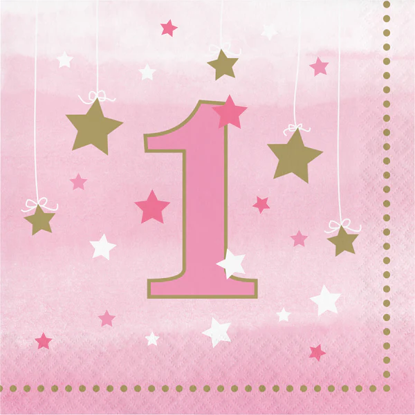 16 Count Twinkle One Little Star Girl 1st Birthday 2 Ply Luncheon Napkins