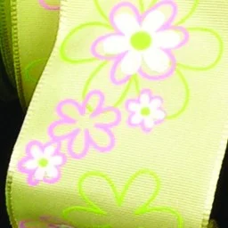 Yellow and Pink Floral Taffeta Wired Craft Ribbon 1.5" x 27 Yards