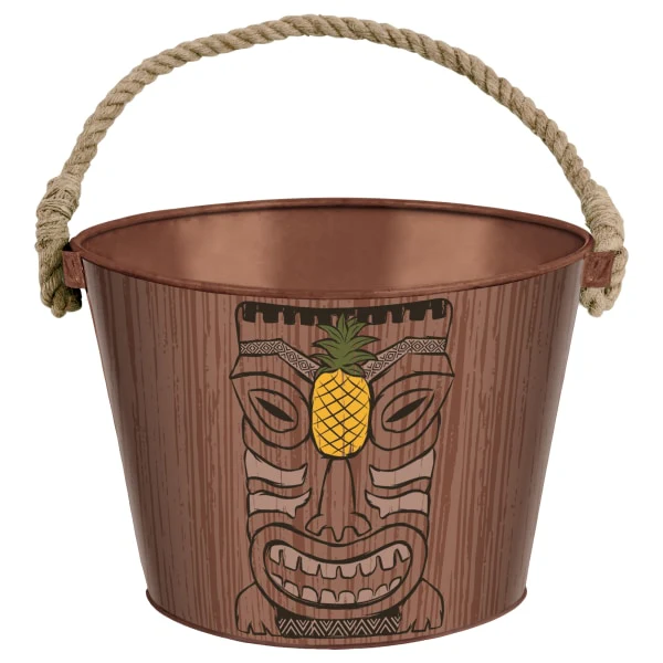 Summer Tiki Metal Ice Bucket, 10", Brown