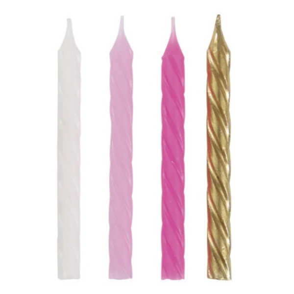 PinkWhite & Gold Spiral Birthday Candles24ct