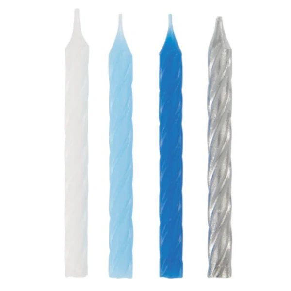 BlueWhite & Silver Spiral Birthday Candles24ct