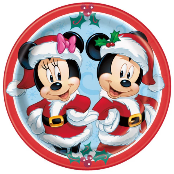 Disney Mickey & Minnie Mouse Christmas Round 9" Dinner Plates8ct