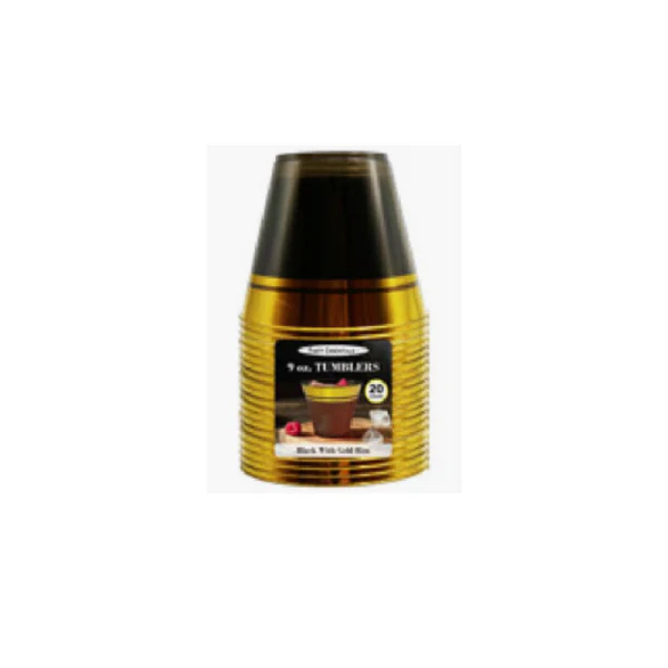 9 OZ TUMBLER BLACK W/GOLD COUNT 20