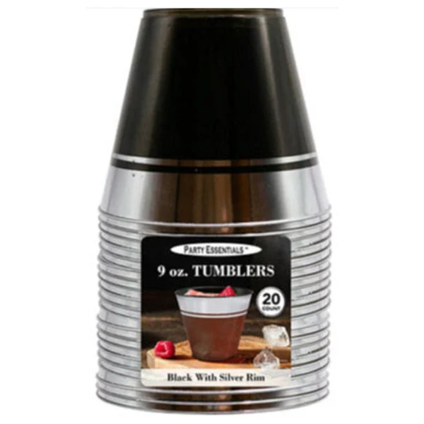 9 OZ TUMBLER BLACK W/SILVER COUNT 20