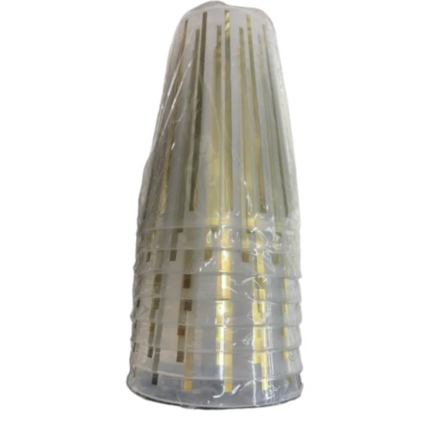 clear glasses with gold stripes
