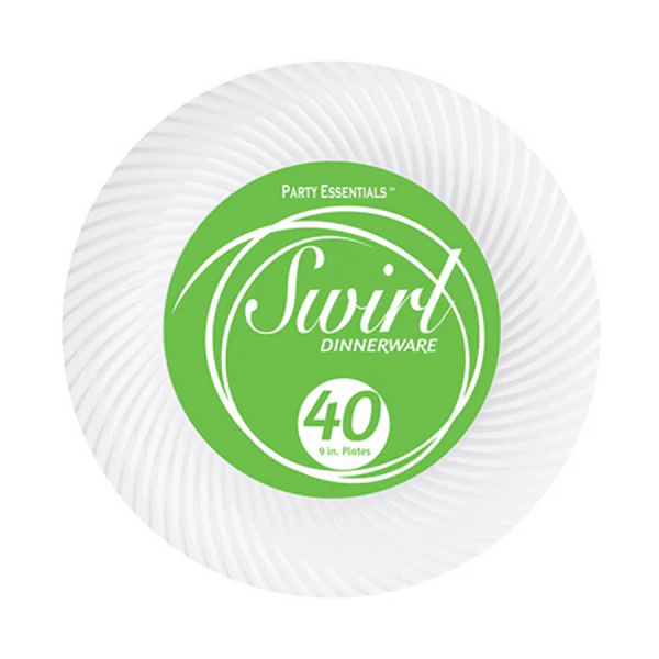 9" SWIRL PLATES – WHITE 40 CT.