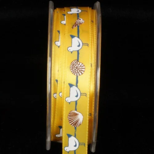 Yellow and White Seagull Wired Craft Ribbon 0.5" x 27 Yards