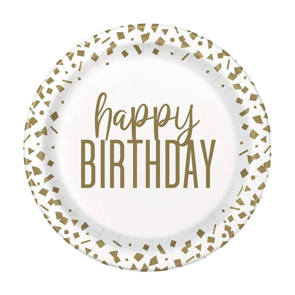 Gold Confetti Birthday Plates, 7 Inches, 8 Count
