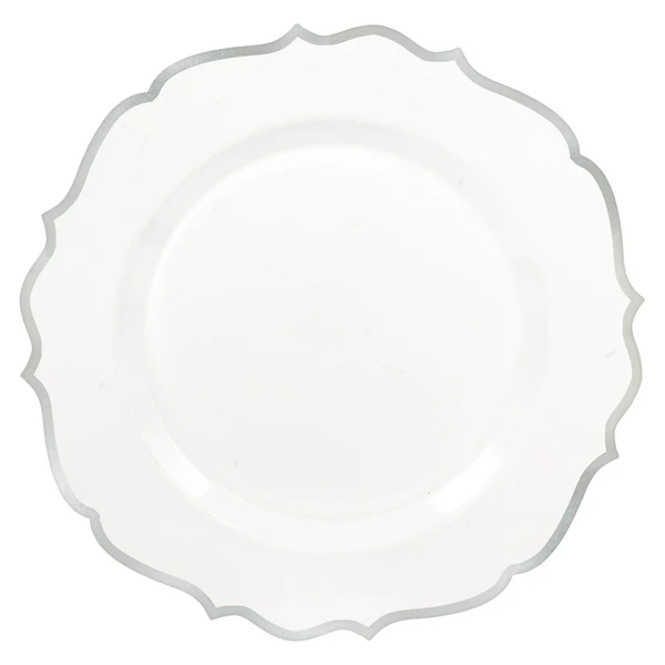 Ornate Premium Plastic Plates w/ Silver Trim, 7 3/4"