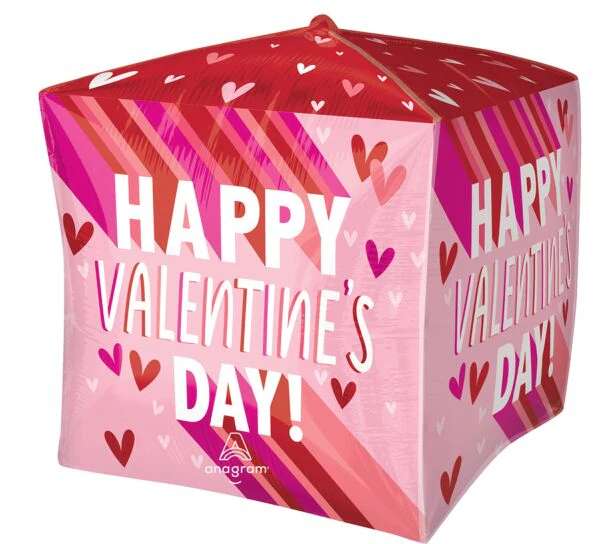 J08 15" Valentine Stripes on Stripes Square Foil Balloon