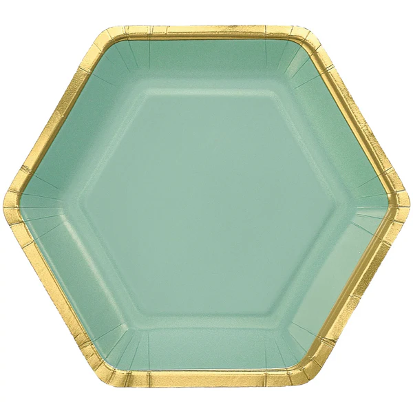 7" Hex Metallic Paper Plate - Willow
