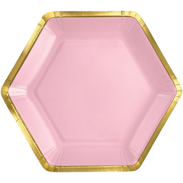 7" Hex Metallic Paper Plate - Rose