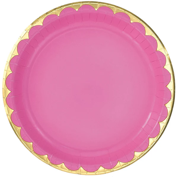 6 3/4" Metallic Paper Plate - Bright Pink