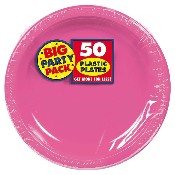 Big Party Pack Bright Pink Plastic Dinner Plates 50ct