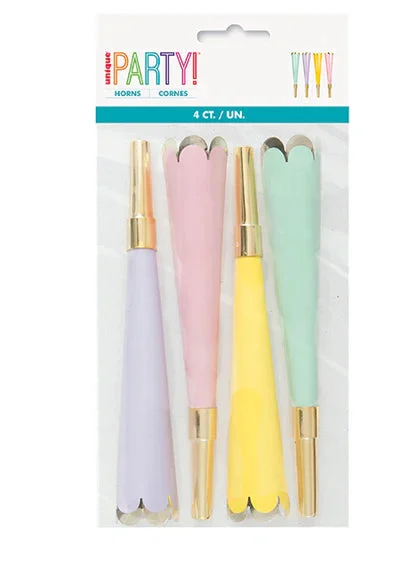 Vibrant Assorted Color Foil Horns With Elegant Scalloped Edges 4ct