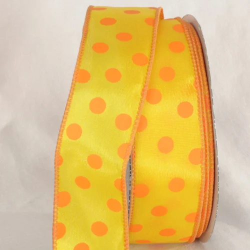 Yellow and Orange Polka Dots Printed Wired Craft Ribbon 1.5" x 40 Yards