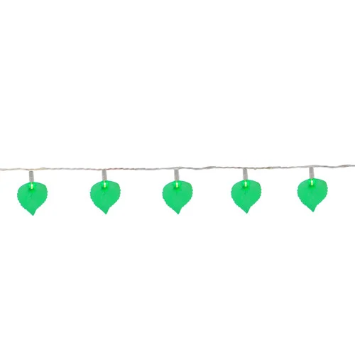 10-Count Green Leaf Patio Novelty Christmas Light Set, 6ft White Wire