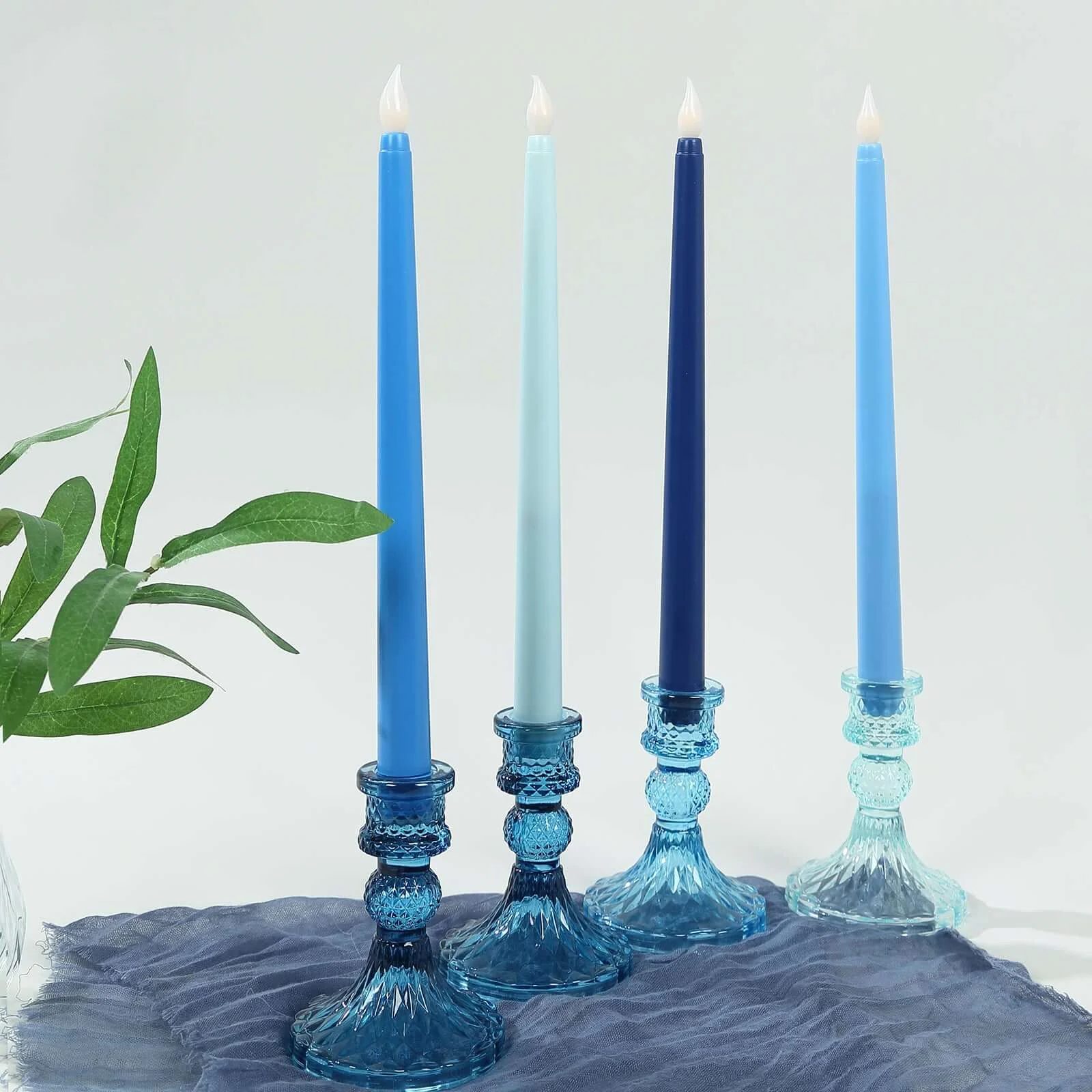 8-Pack LED Taper Candles 11" Flickering Mixed Blue - Flameless Battery Operated Lighting