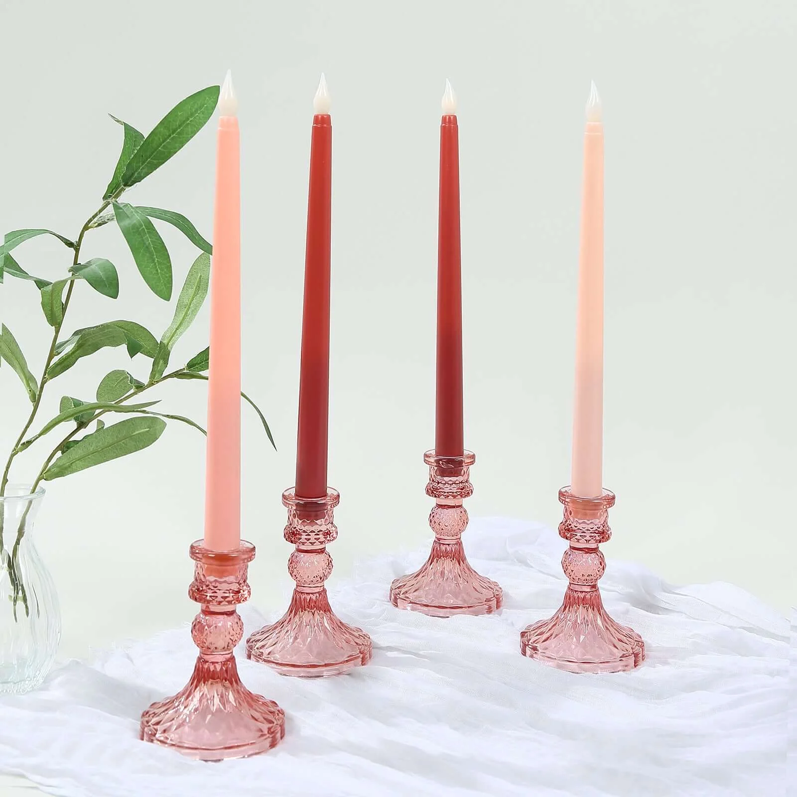 8-Pack LED Taper Candles 11" Flickering Mixed Pink - Flameless Battery Operated Lighting