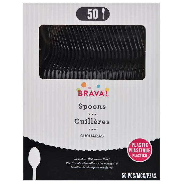 Jet Black Reusable Plastic Spoons, High Ct.