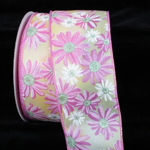 Yellow and Pink Floral Wired Craft Ribbon 2.5" x 40 Yards