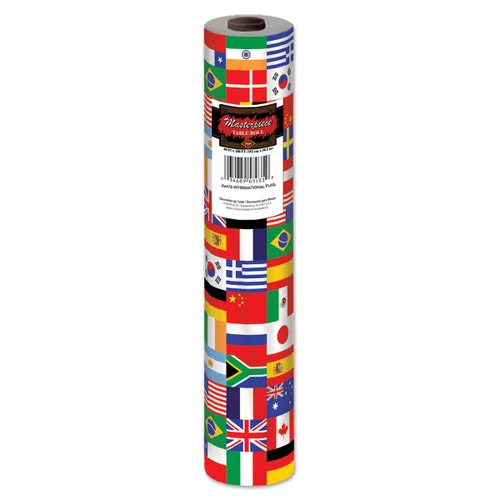 100' Red and Blue International Flag Disposable Banquet Party Table Roll