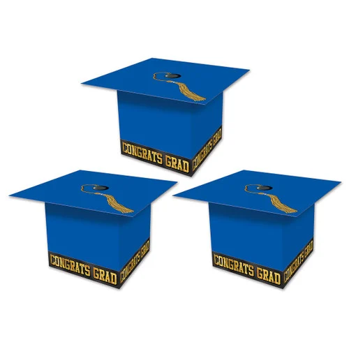 Club Pack of 36 Decorative Cobalt Blue Graduation Cap Favor Boxes 3.25"