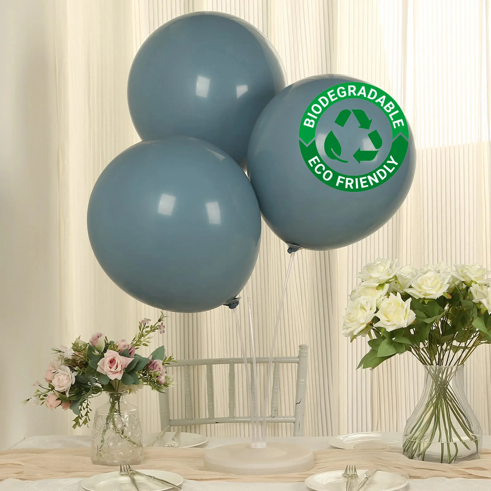 10 Pack Matte Pastel Dusty Blue Biodegradable Balloons, Round Eco-friendly Thick Latex Party Balloons - 18"
