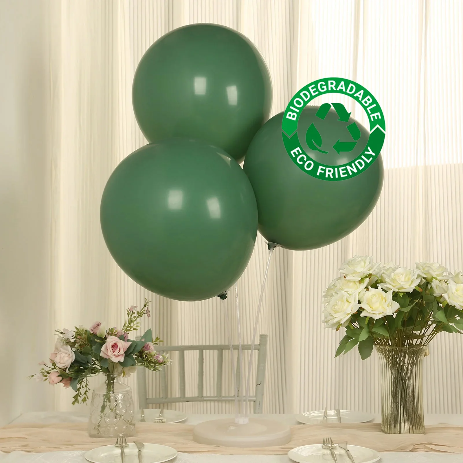 10 Pack Matte Pastel Dusty Sage Green Biodegradable Balloons, Round Eco-friendly Thick Latex Party Balloons - 18"