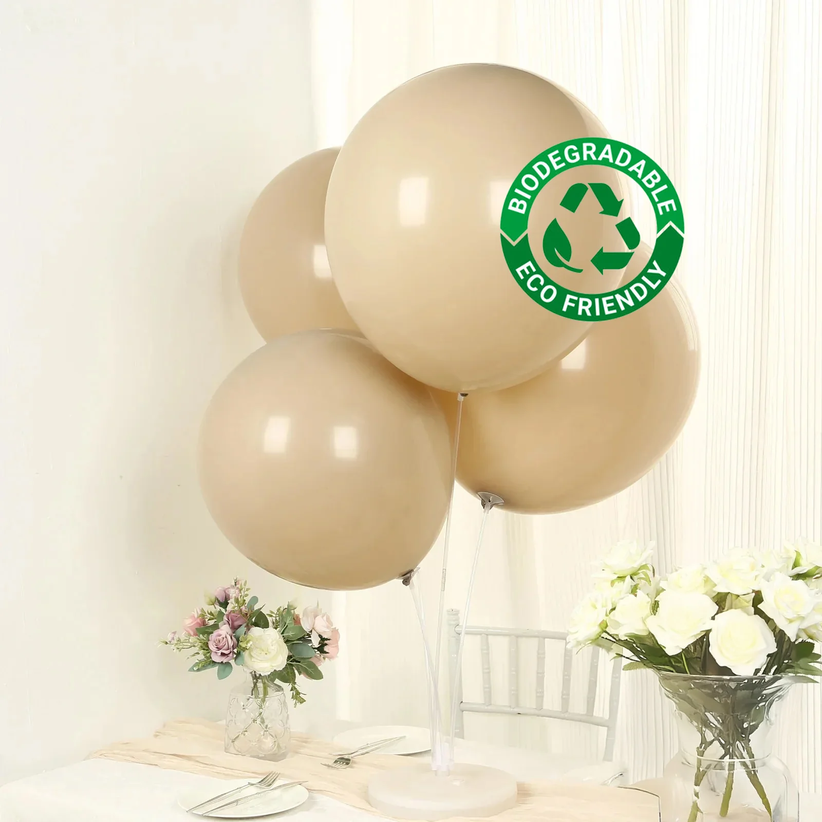 10 Pack Matte Pastel Taupe Biodegradable Balloons, Round Eco-friendly Thick Latex Party Balloons - 18"