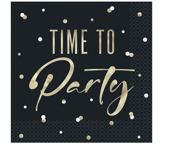 Gold Happy Birthday "Time to Party" Luncheon Napkins16ct - Foil Stamping