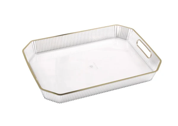 Premier Stylz Clear Plastic Serving Tray with Gold Foil Edge
